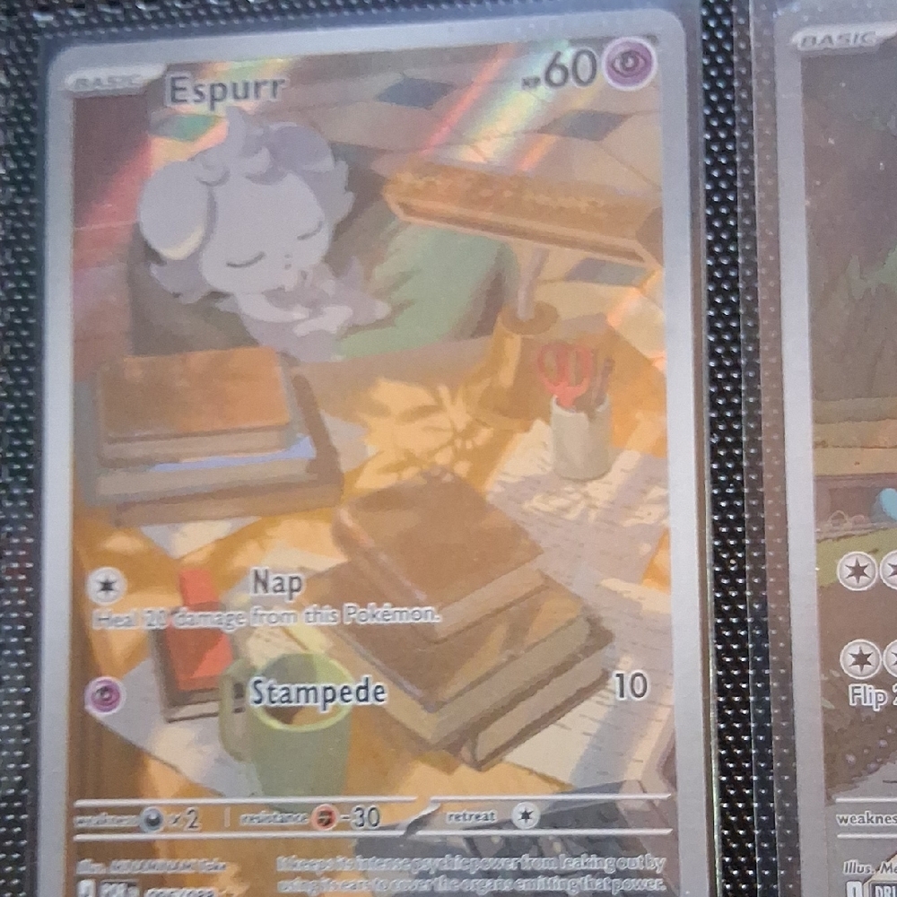 Pokemon Espurr Holographic Trading Card - Purple, Gold, Brown